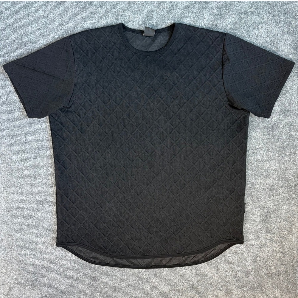 Alvajo Montreal Mens Black Diamond Quilted Textured Short Sleeve Tee Shirt Sz XL